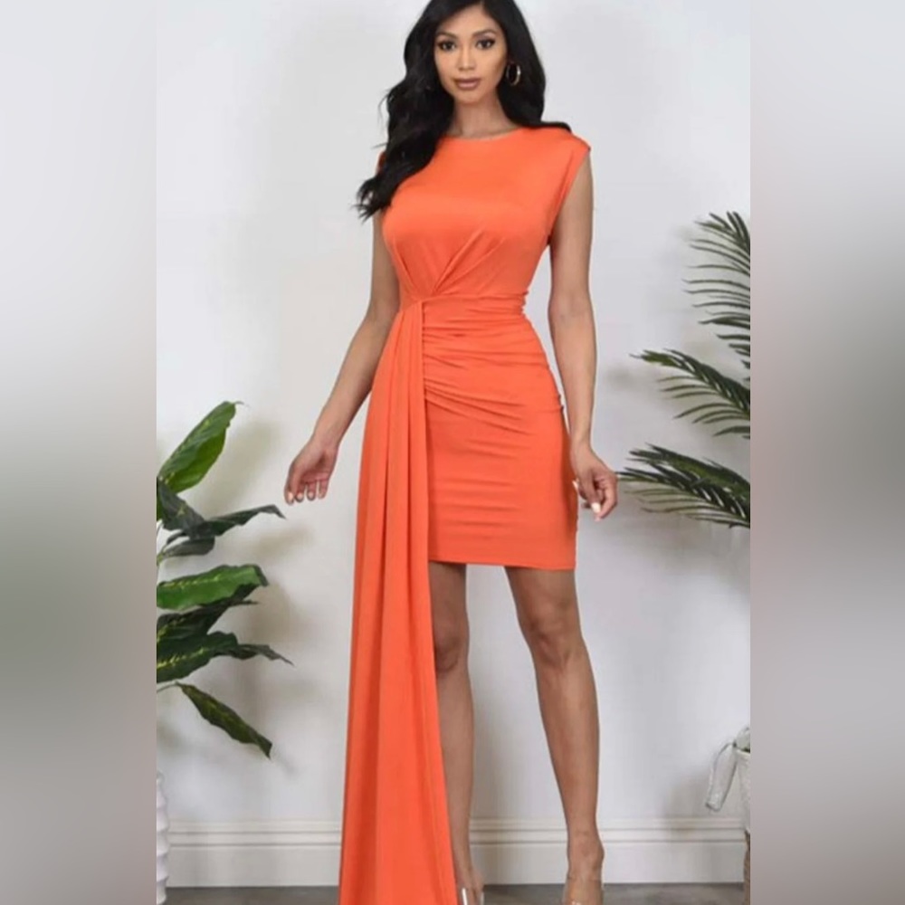 Side Train Dress - Tangerine 
Size Small